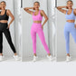 Yoga Basic 2Pcs Seamless High Stretch Yoga Set Tracksuit Gym Set Crisscross Back Cami Hip-Hugging Tummy Control Leggings