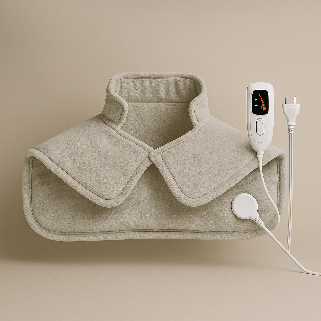 Coussin Chauffant Pondéré Premium – Cou, Épaules & Haut du Dos (6 Niveaux / 4 Minuteries)