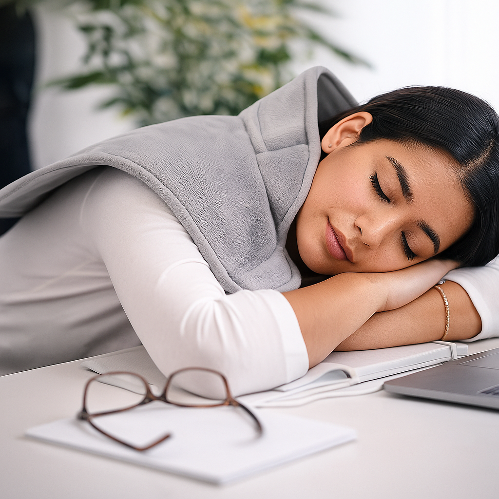 Coussin Chauffant Pondéré Premium – Cou, Épaules & Haut du Dos (6 Niveaux / 4 Minuteries)